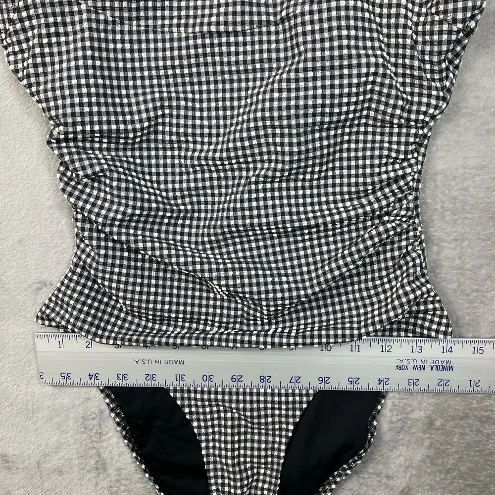 J Crew Nia Gingham Ruched Squareneck One-Piece Swimsuit Womens 8 Black & White